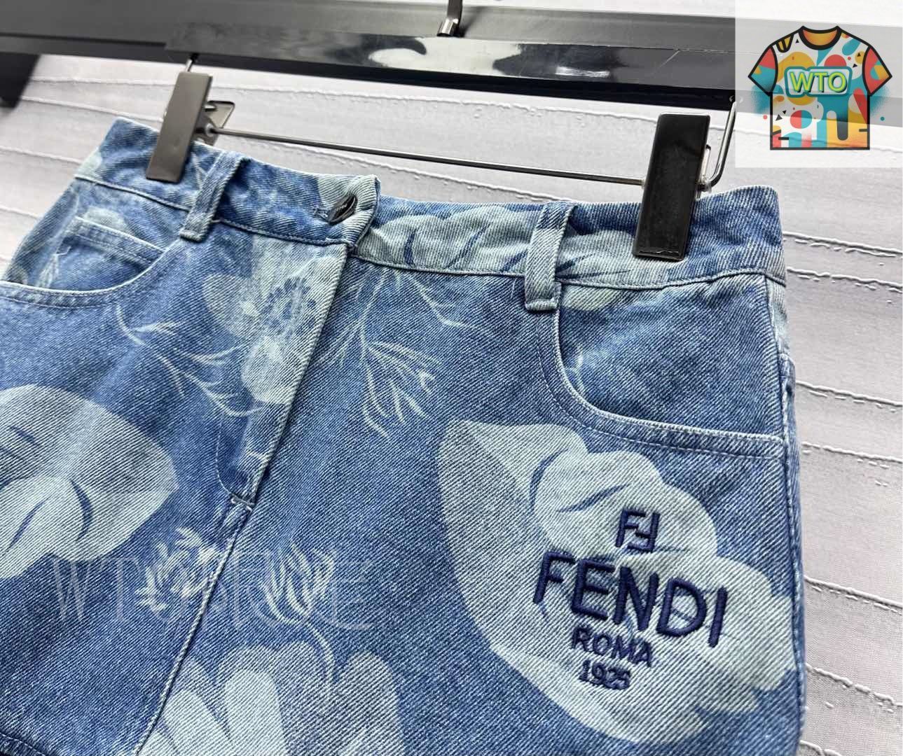 今日特価】Fendi 2025 新品 プリントデニムテールスカート-3