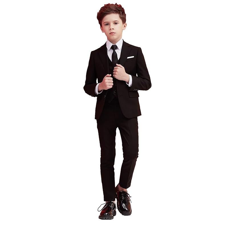 Lubooent ーイズフォーマルスーツ 子供用スーツセット 子供服 男の子 子供正装 ジャケット シャツ ベスト ネクタイ 5点セット 入学式 卒業式 結婚式 七五三 160 ブラック
