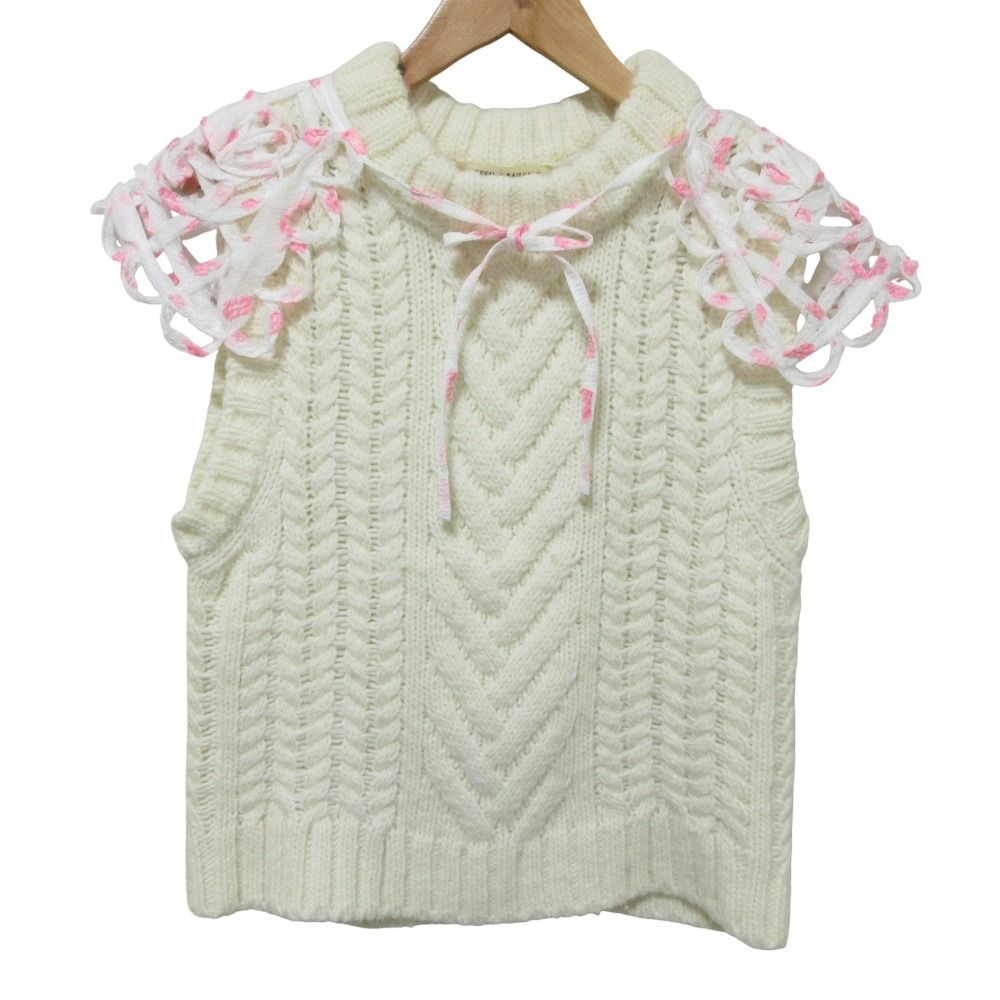 21SS Cecilie Bahnsen セシリーバンセン BRYNLEE VEST アルパカブレンド ニットベスト M|L ホワイト ピンク レディース 古着
