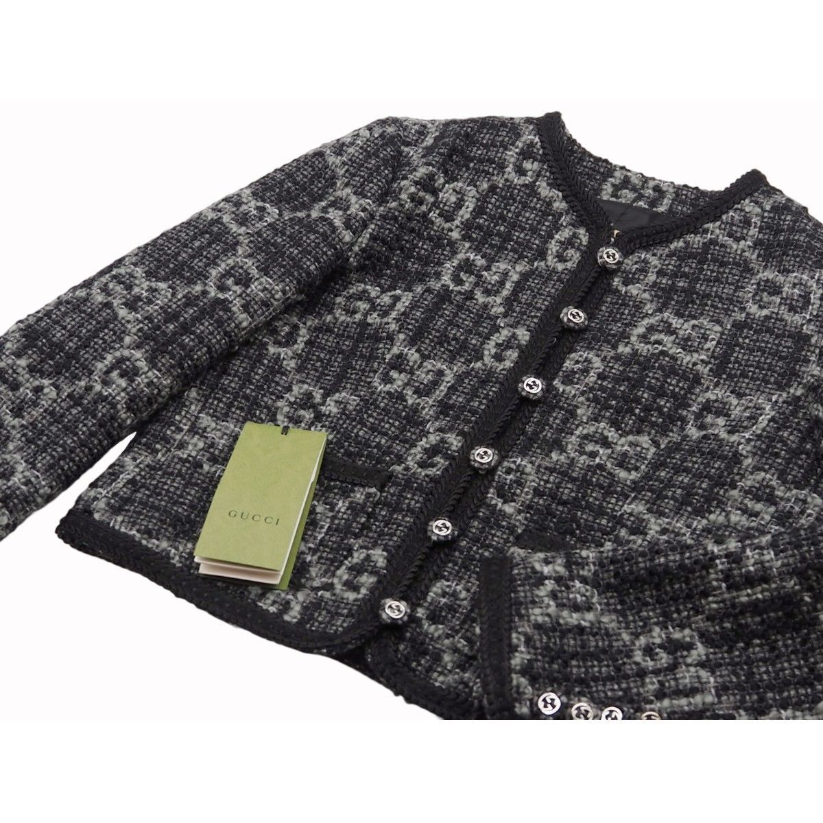 中古】GUCCI グッチ GGツイード ジャケット ノーカラージャケット 