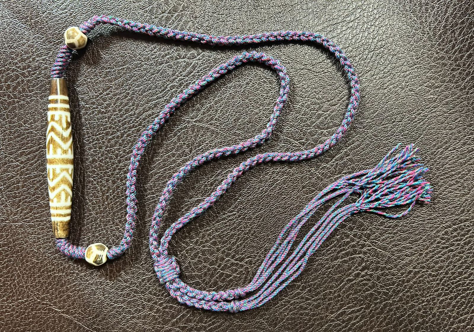 特殊柄 水紋天珠 ネックレス 木化石 邦提克 ／チベット 天珠 dZi