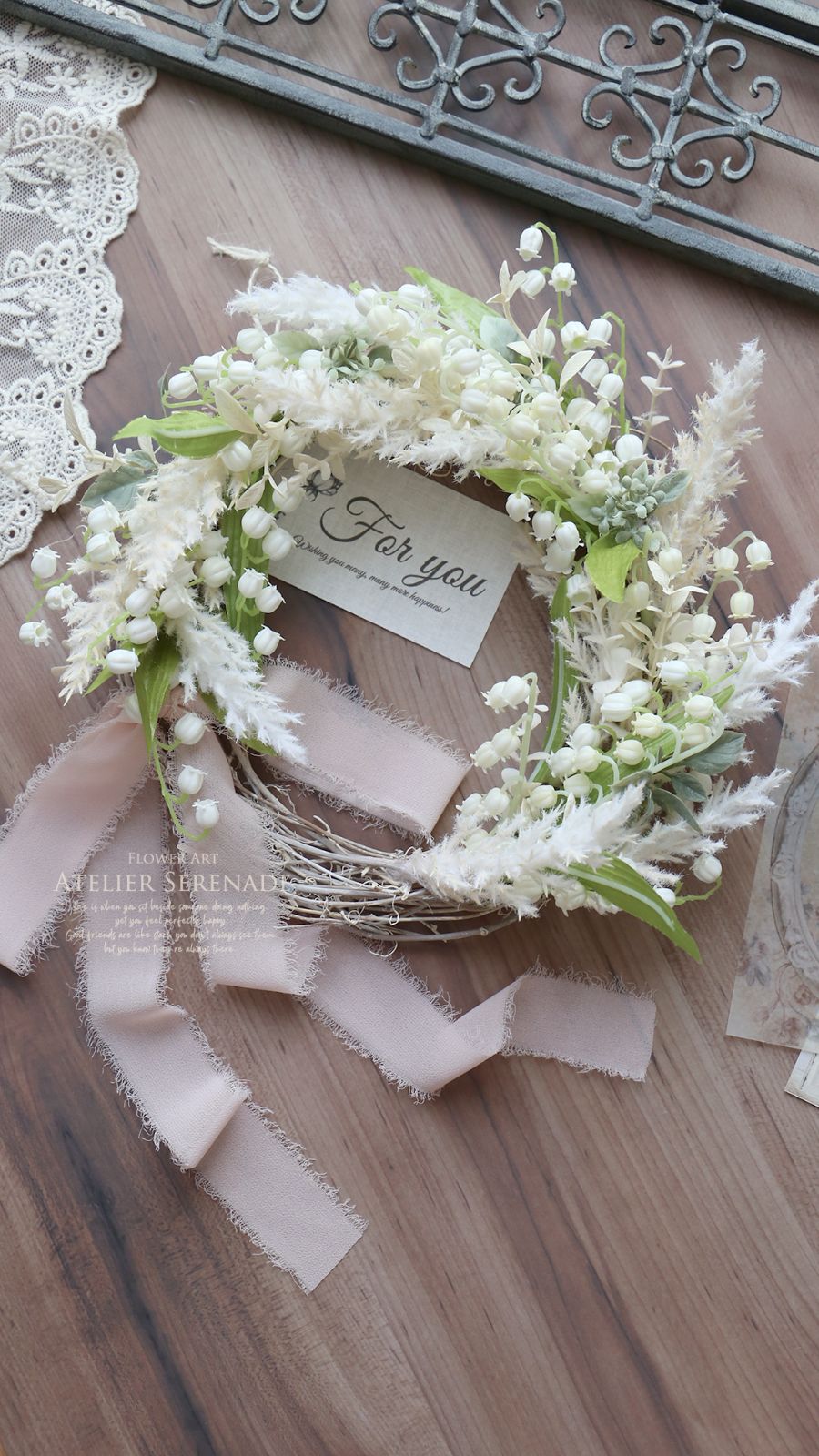 幸せの花言葉 すずらんの可憐リース -Leaf Green セール & Chiffon