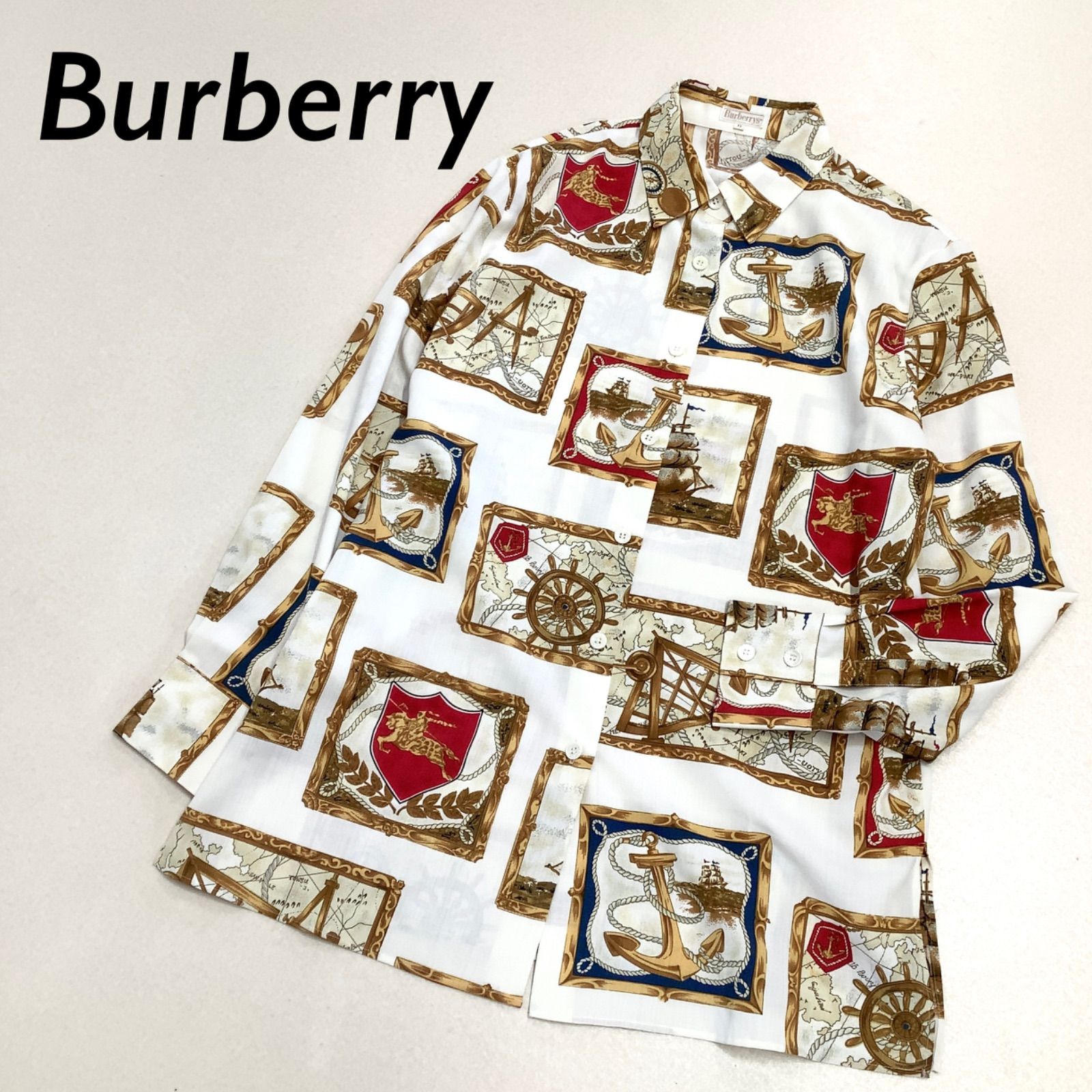 極美品】90s Burberry バーバリー 総柄 スカーフ柄シャツ 11 L - メルカリ