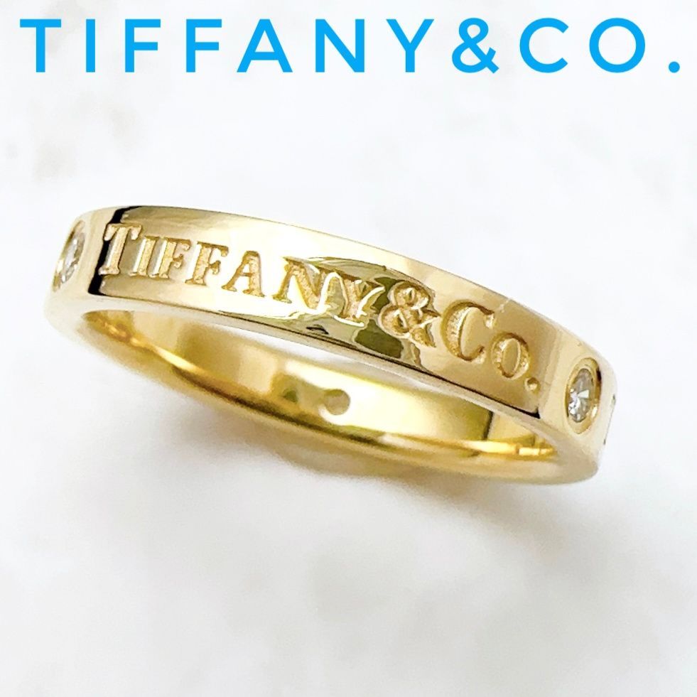 美品🌟Tiffany＆Co. フラットバンド 3Pダイヤモンド イエローゴールド