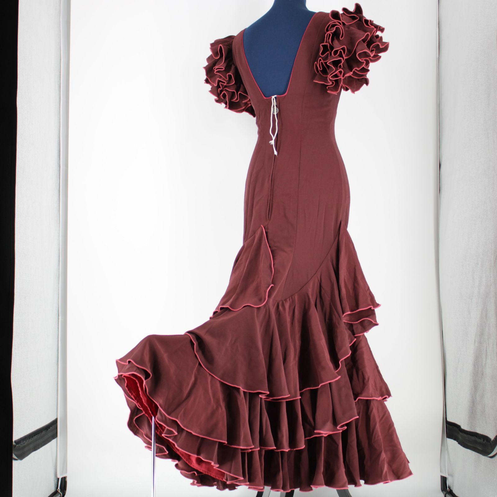 美品 フラメンコ衣装】ブラウン ワンピース ドレス ボランテ