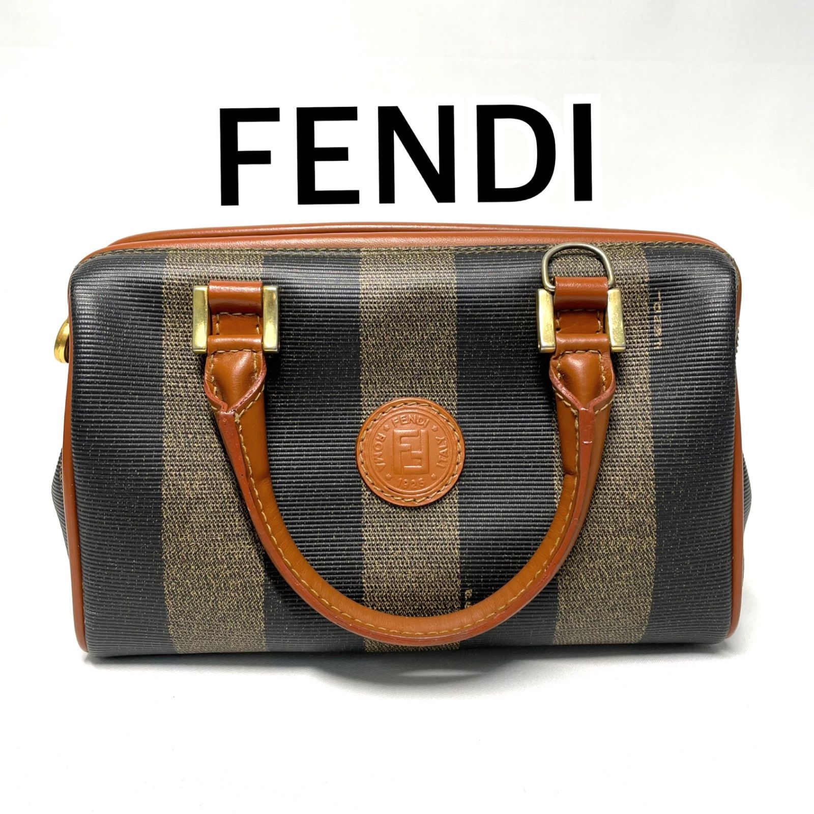FENDI フェンディ ペカン ハンドバッグ ミニ ボストン がま口 ブラウン 
