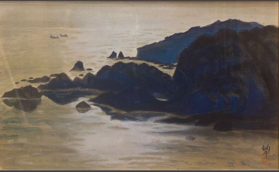 サマーセール！ 清水詢平 逆光の海 奥石廊崎 日本画 P10号 共箱 お手頃価格