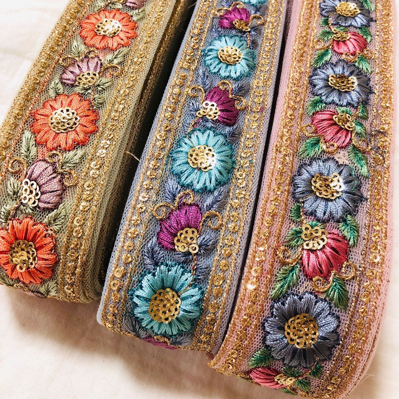 1m41本】インド刺繍リボン チュールリボン シルクリボン 幅広リボン