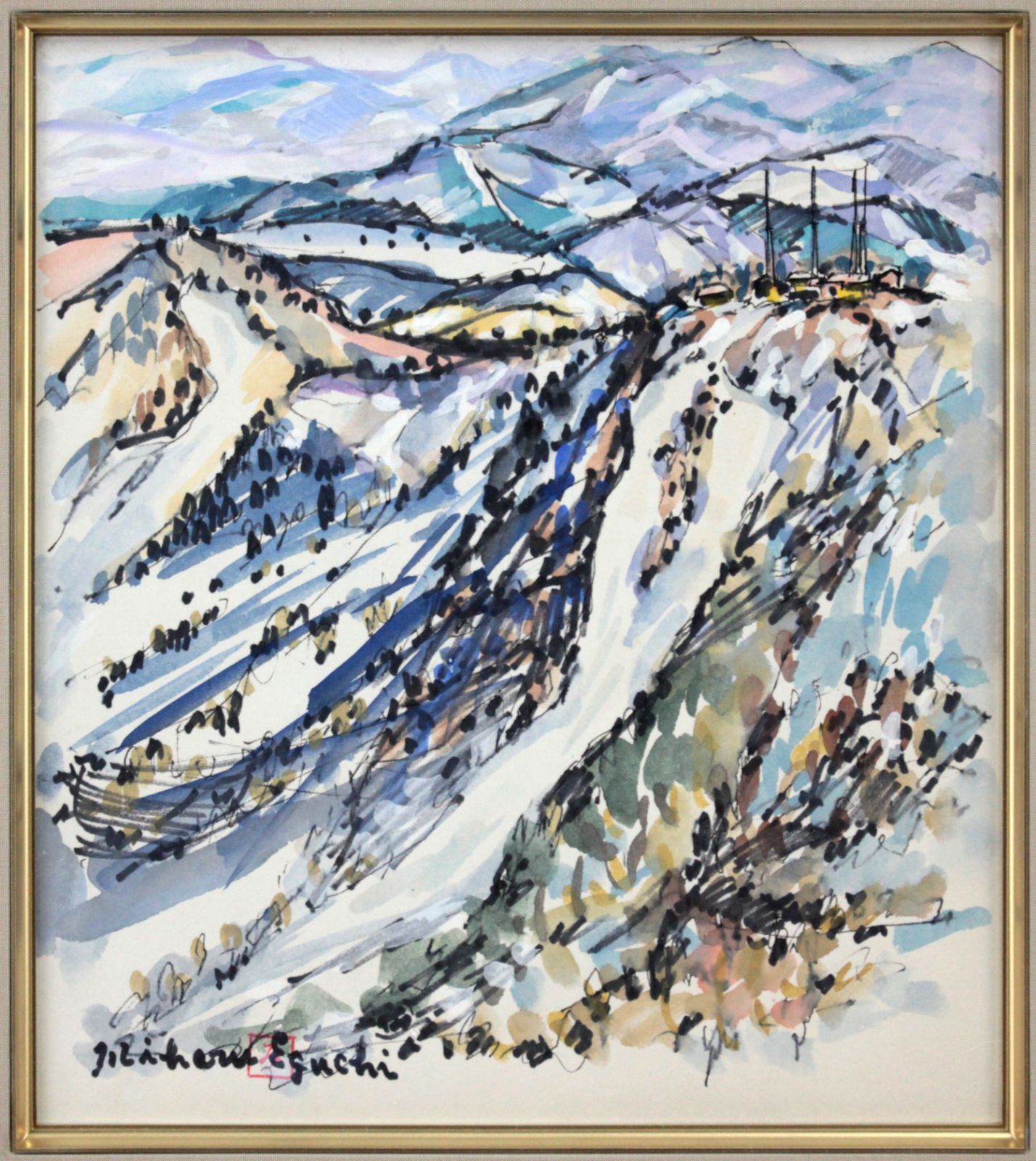 江口美春 「手稲山大回転コース」 水彩画 絵画 最新