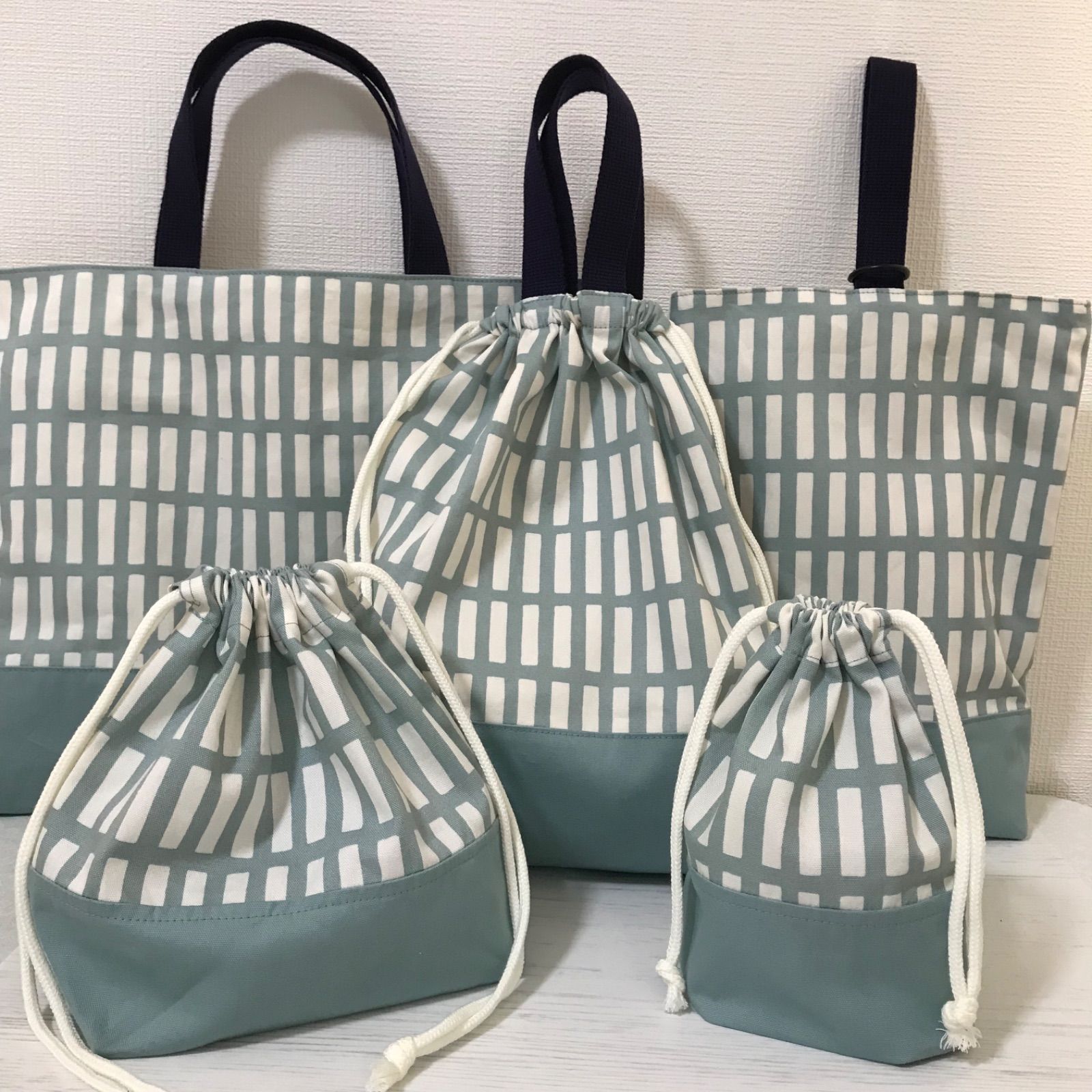 入園入学5点セット　北欧　くすみブルー　格子柄　ハンドメイド 入園入学5点セット 北欧 くすみブルー 格子柄 ハンドメイド