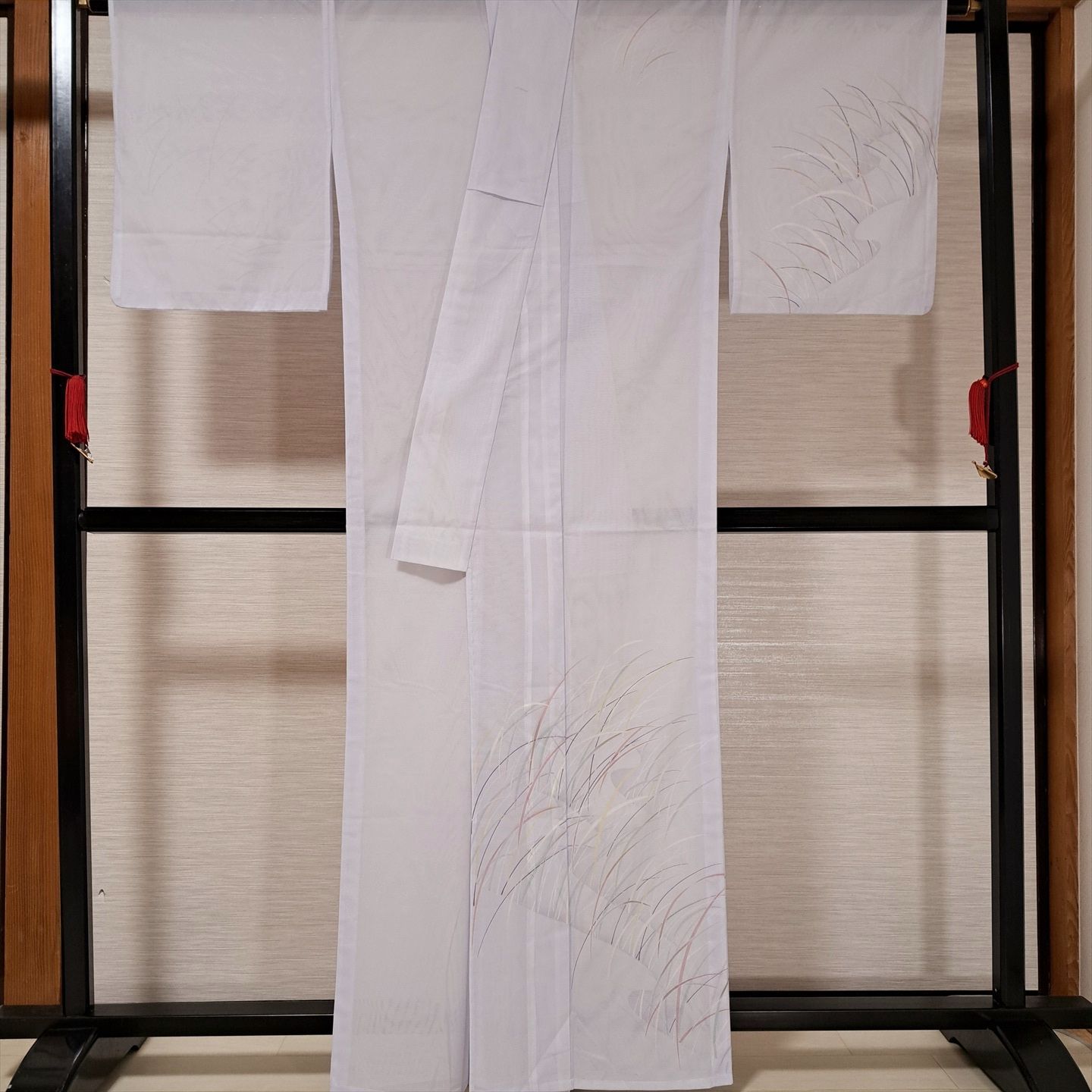 【夏着物　絽】化繊　上質な洗えるお着物　居敷当てあり 最終値下げ】裄64 身丈162 袖49 洗える夏着物 付下げ 絽 化繊