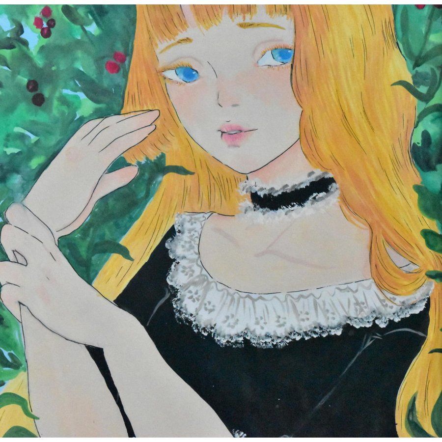 森山馬好 「金髪の少女」 水彩 ペン 絵画 人物画 美術 現代