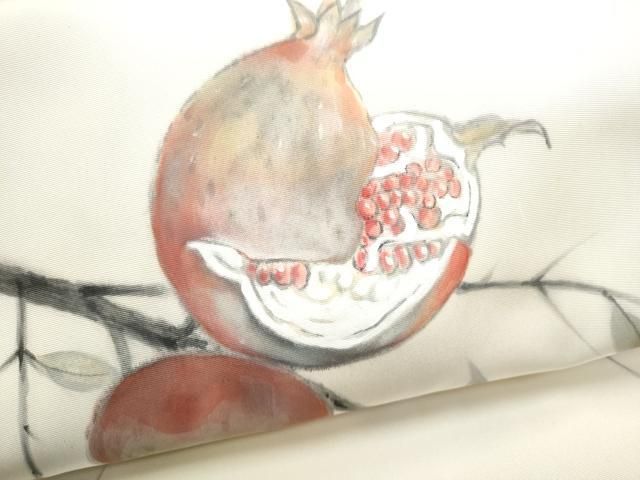 平和屋着物●塩瀬　九寸名古屋帯　手描き　ザクロ　正絹　逸品　CAAX1324hy 平和屋着物○塩瀬 九寸名古屋帯 手描き ザクロ 正絹 逸品 CAAX1324hy