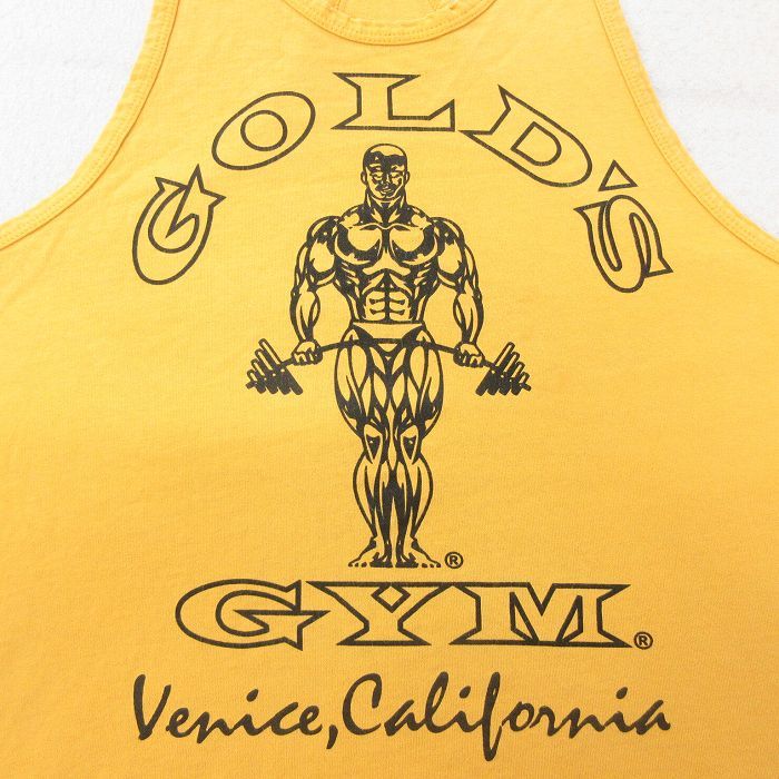 L/古着 ビンテージ タンクトップ メンズ 90s ゴールドジム コットン 黄