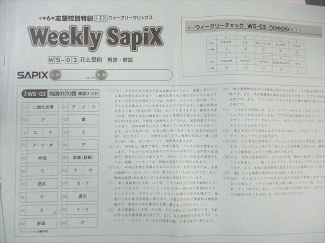 ジ*ジ様 ㉒や　土曜特訓6年社会 理科Weekly Sapix 志望校別特訓 ㉒は サピックス SAPIX 6年 志望校別特訓 weekly sapix 22-25 土曜特訓6