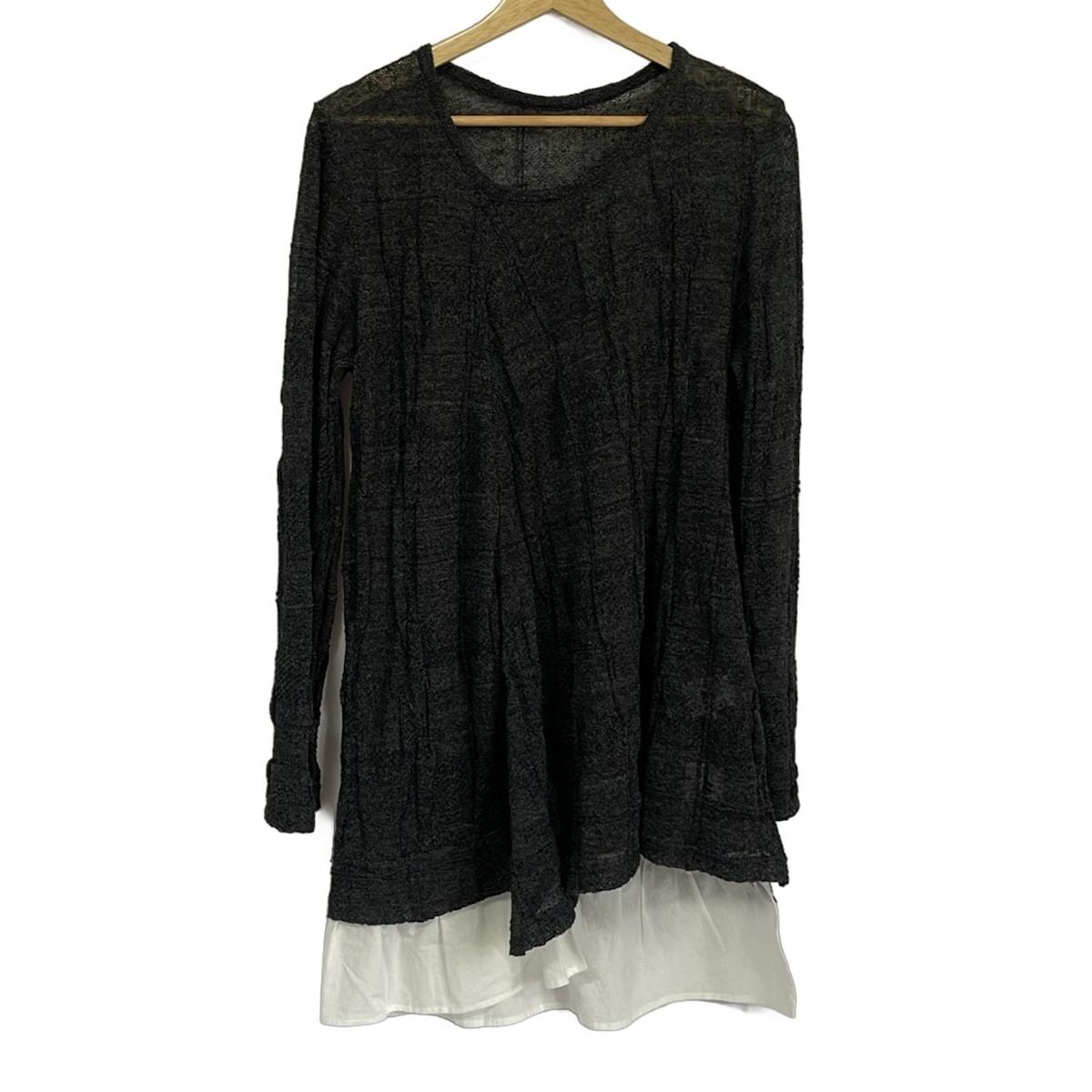 Y s ワイズ チュニック サイズ2 M レディース - ダークグレー×白 クルーネック|長袖