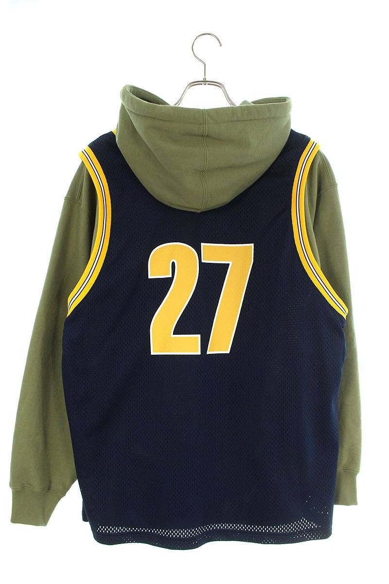 シュプリーム  Basketball Jersey Hooded Sweatshirt メッシュドッキングプルオーバーパーカー メンズ M