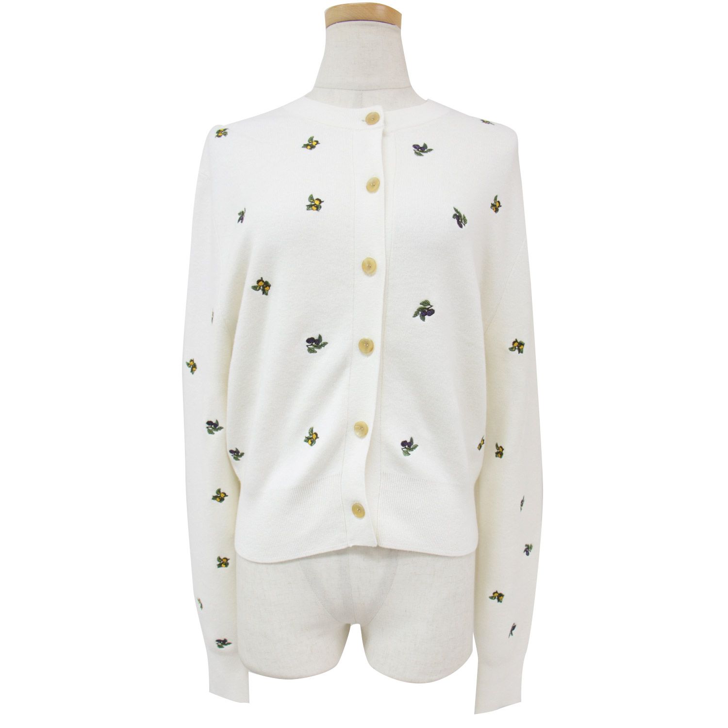 美品　CABaN カーディガン 白　Sサイズ CABaN コットンカシミヤ ポケットクルーネックカーディガン