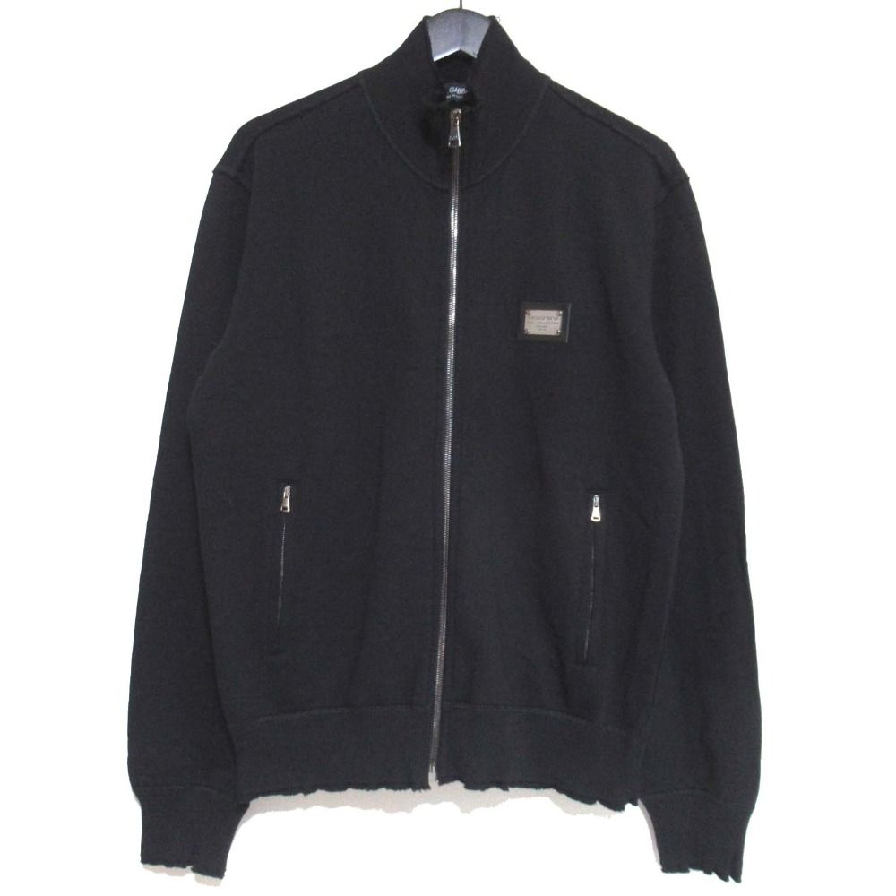 美品 DOLCEu0026GABBANA ドルチェ＆ガッバーナ ロゴプレート 長袖 スウェット ジップアップ ジャケット ブルゾン G9T58G 48サイズ ブラック メンズ 古着 中古 USED