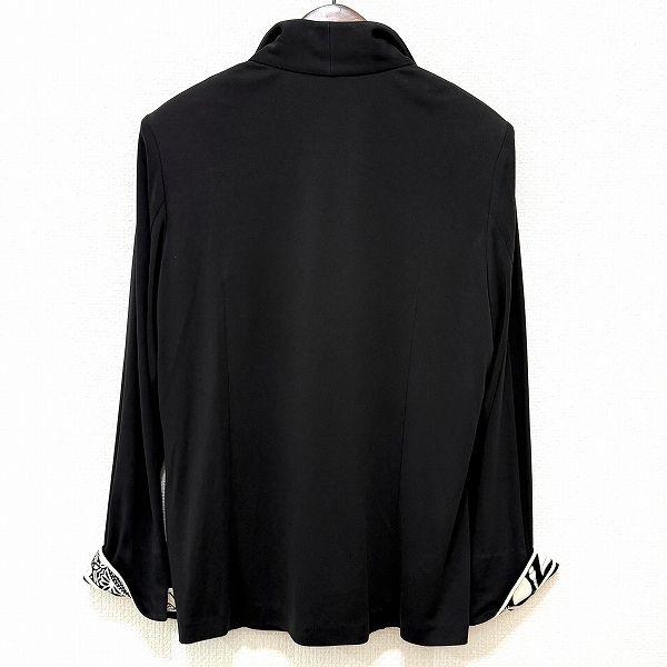 anc レオナール LEONARD ジャケット LL 黒 アイボリー 薄手 柄 大きいサイズ レディース 949051