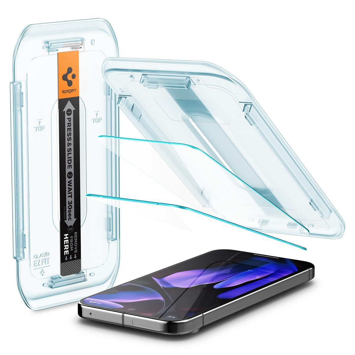 Google Pixel 9/9 Pro ガラスフィルム 指紋認証対応 Pixel 9/9 Spigen Pro 保護フィルム 貼り付けキット付き 2枚入 ナノコーティング 飛散防止 EZ Fit