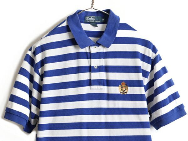 クッキークレスト 90s ポロ ラルフローレン ボーダー 鹿の子 ポロシャツ M クッキー クレスト 90s □ POLO ポロ ラルフローレン ボーダー 鹿の子