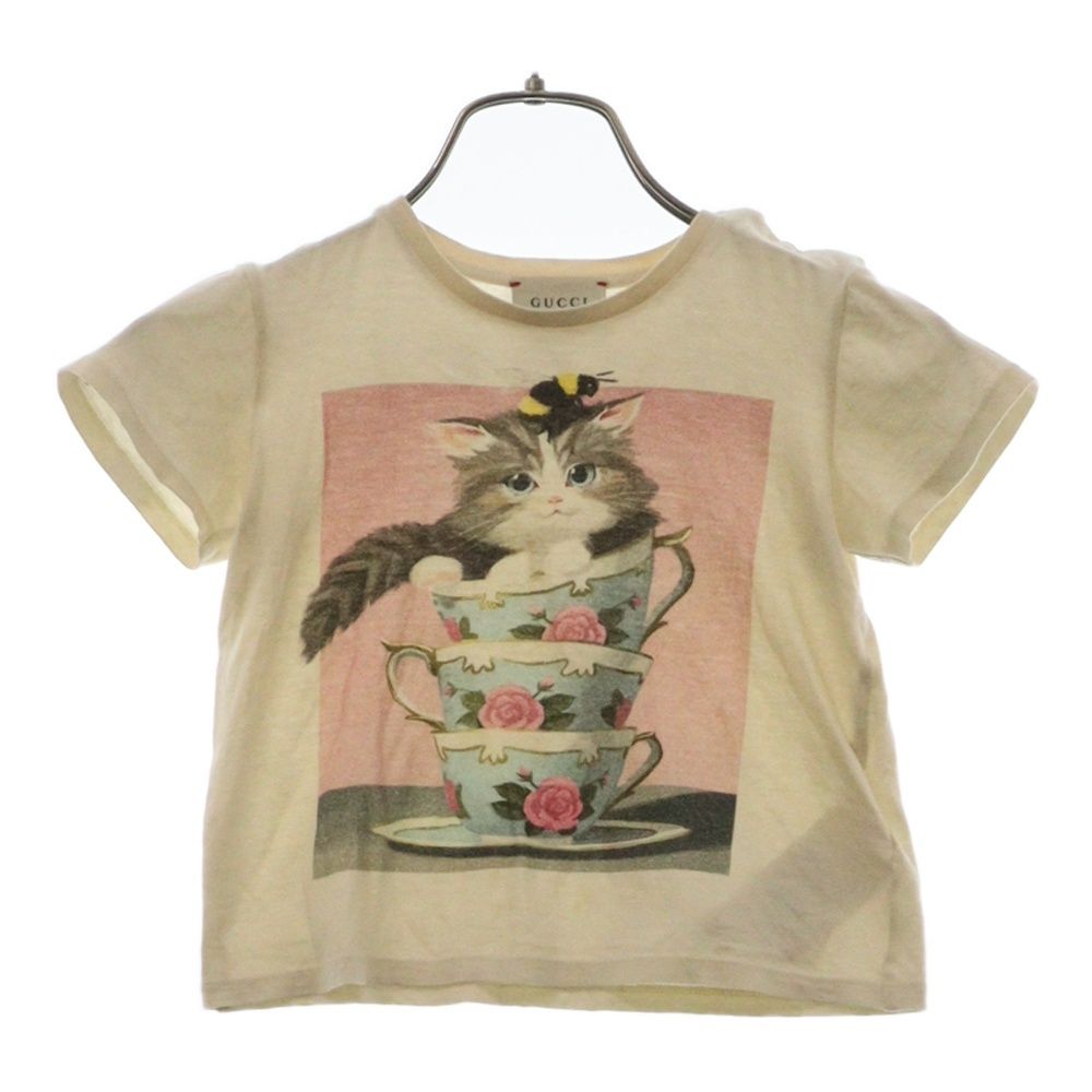 GUCCI (グッチ) キャットプリント半袖Tシャツ キッズ アイボリー 555675 XJAQE