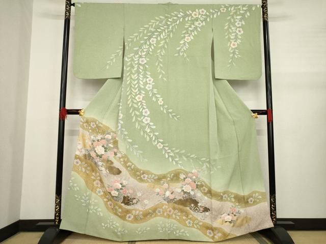 平和屋着物＊夏物　訪問着　絽　枝花文　銀彩　正絹　逸品　AABB0483st 平和屋着物＊夏物 訪問着 絽 枝花文 銀彩 正絹 逸品 AABB0483st