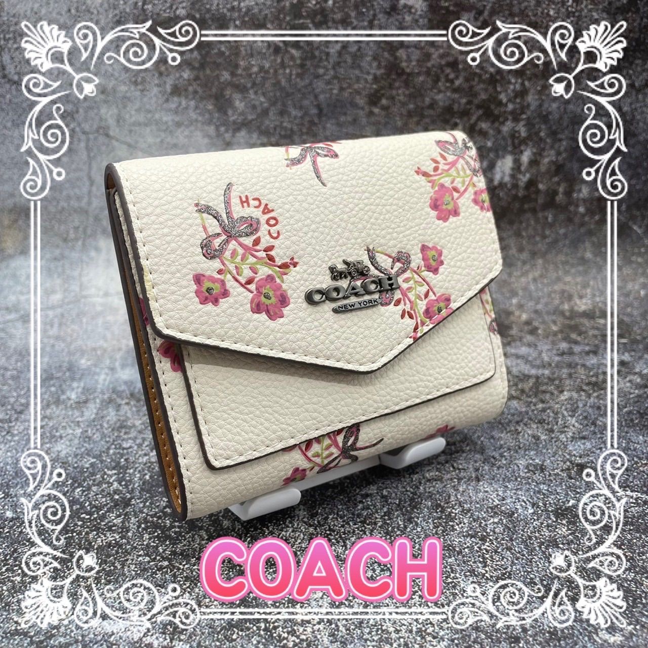 贈る結婚祝い COACH コーチ 花柄 フラワー ミニ ウォレット 折り財布