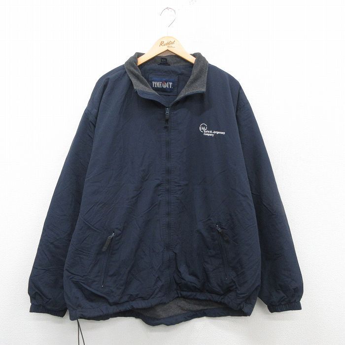 XL/古着 長袖 ナイロン ジャケット メンズ 00s EMJ 大きいサイズ 紺 ネイビー 内側フリース 24nov30 中古 アウター