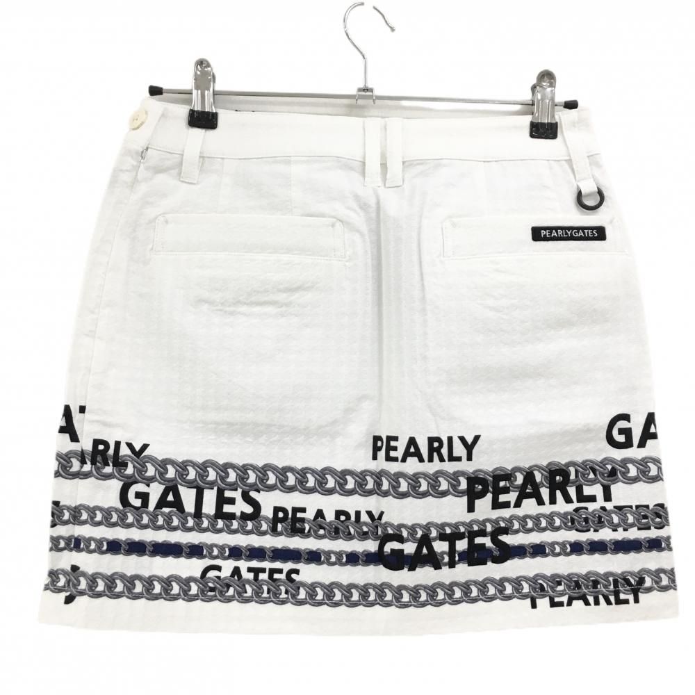 パーリーゲイツ スカート 白×グレー チェーン柄 凸凹生地 サイドファスナー レディース 0 S ゴルフウェア PEARLY GATES WWW_ARCHE-JUGEND_DE