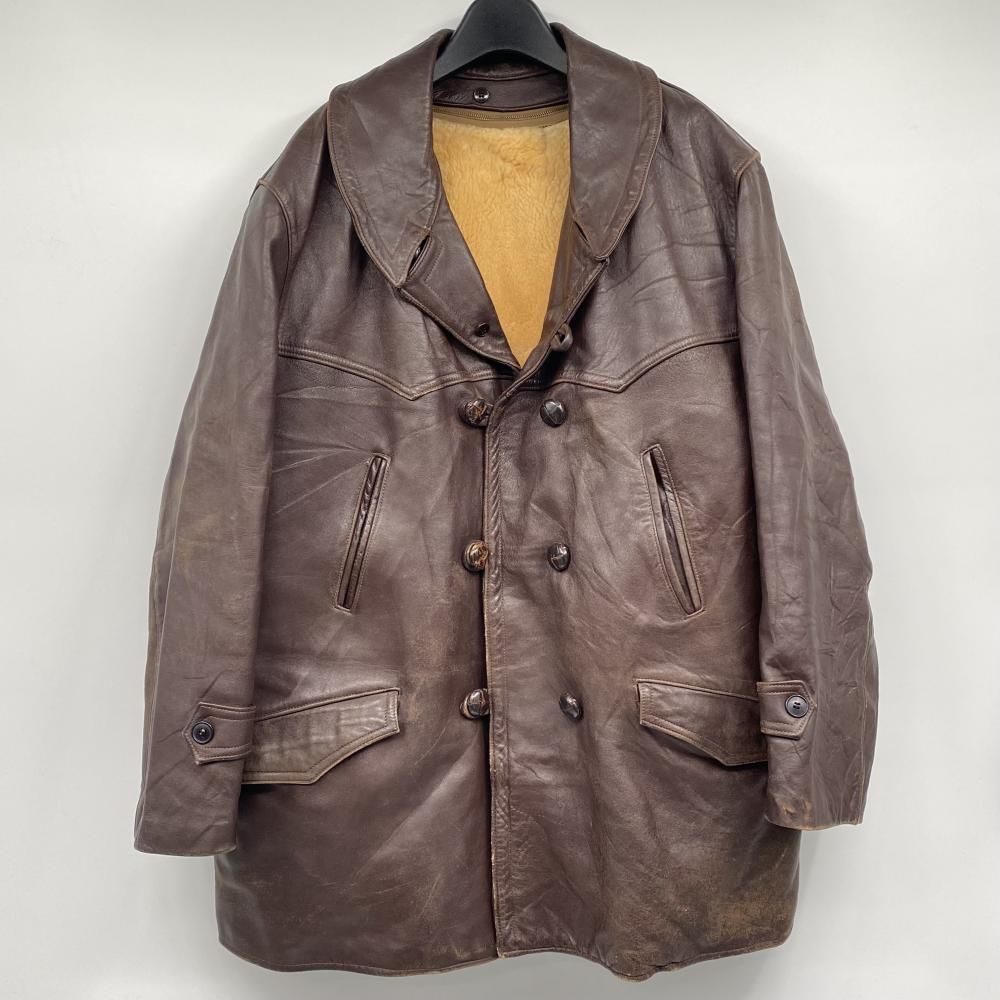 チェコ軍40sブラウンレザー ジッパージャケット 中古】40s レザーカー