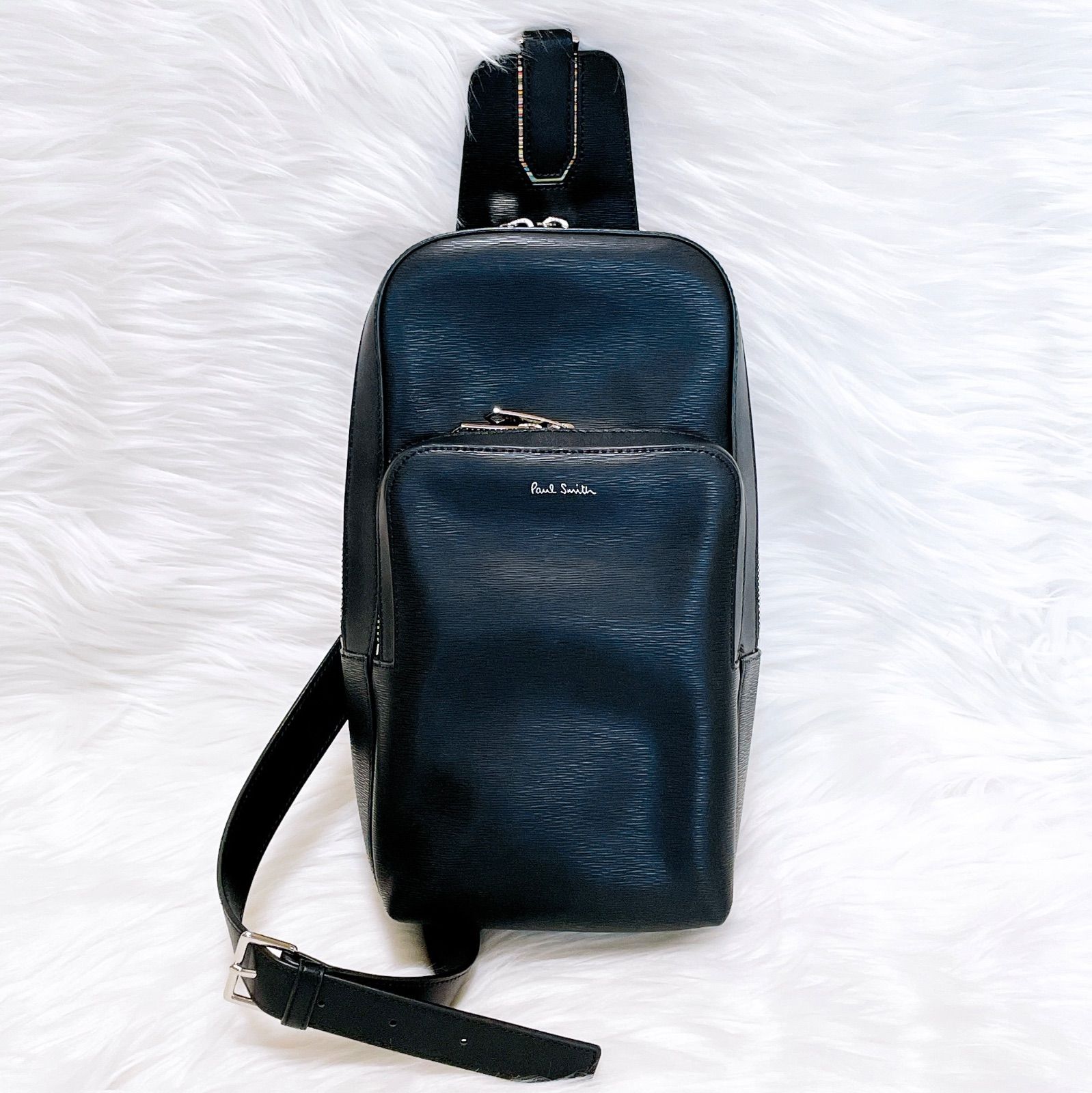 ポールスミス ボディーバッグ オールレザー マルチストライプ