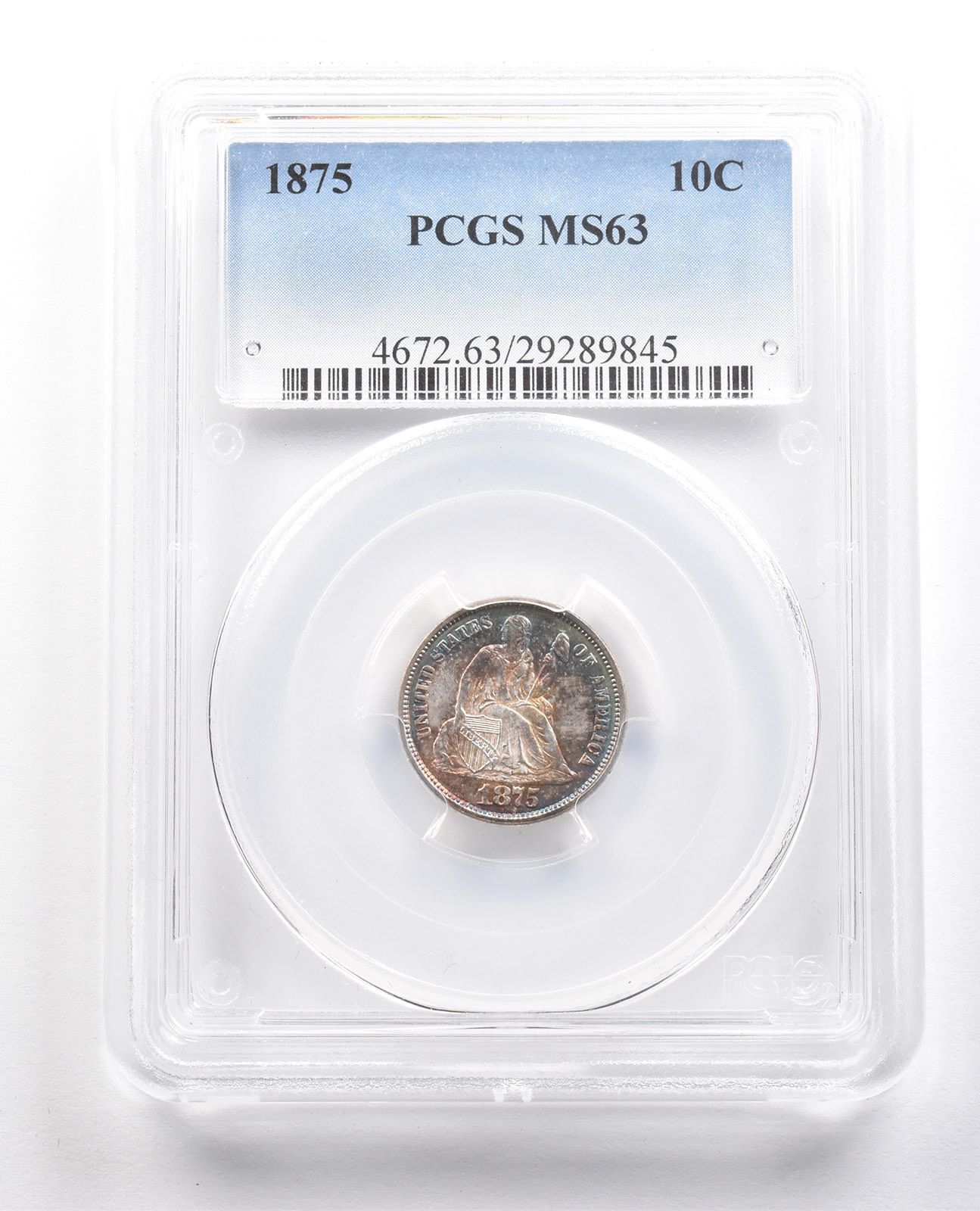 1875年 シーティングリバティダイム MS63 PCGS T *5960