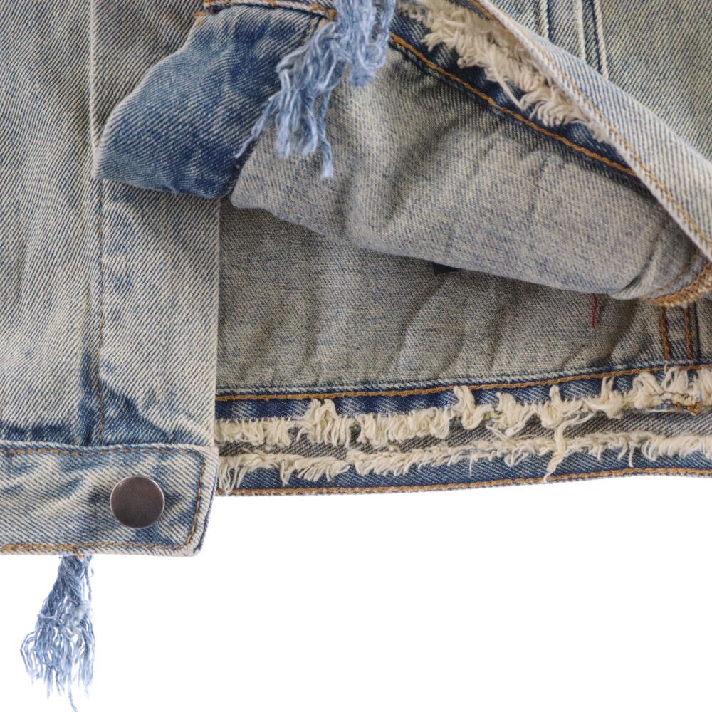 美品 424 デニムジャケット サード ダメージ加工 腕章 ウォッシュド M フォートゥーフォー 腕章 ダメージ加工デニムジャケット インディゴ