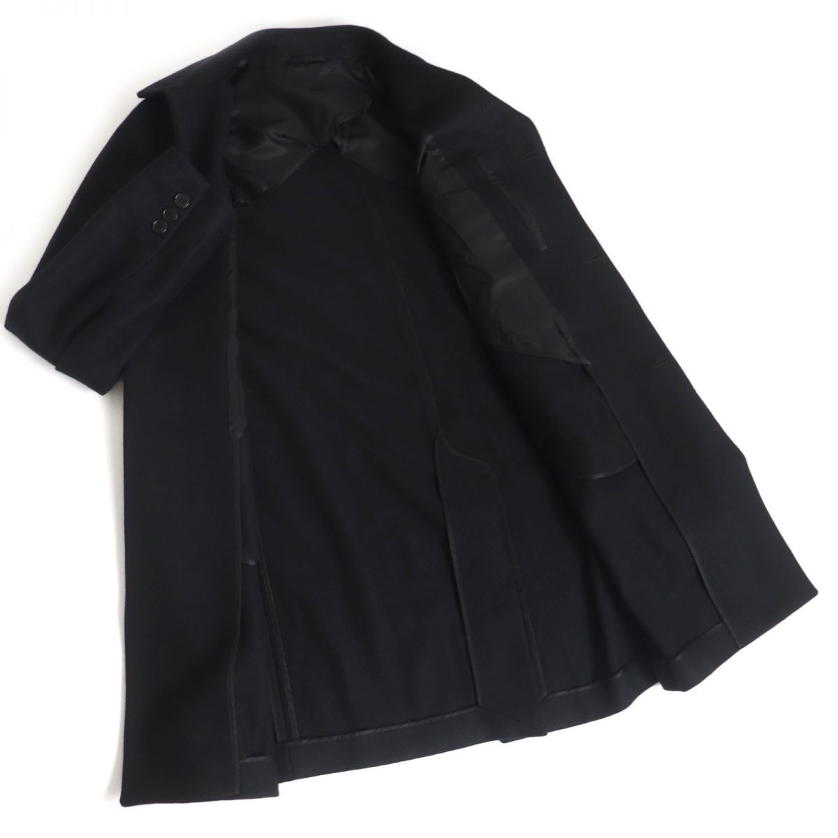 極美品□2018年製 VERSACE COLLECTION/ヴェルサーチ コレクション フライフロント ウール ロング丈 ステンカラーコート 黒 48 メンズ 極美品□2018年製 VERSACE COLLECTION/ヴェルサーチ コレクション