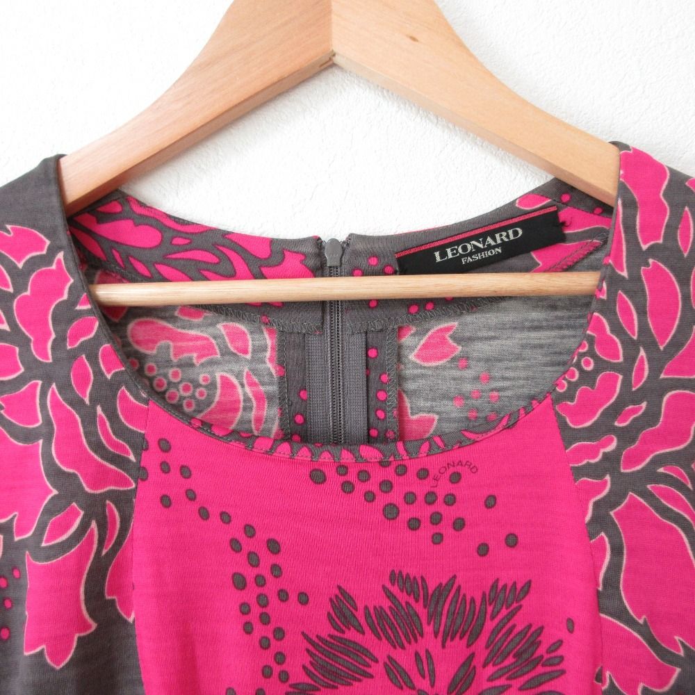 美品 LEONARD レオナール ボタニカルプリント ウール100％ 七分袖 ひざ  