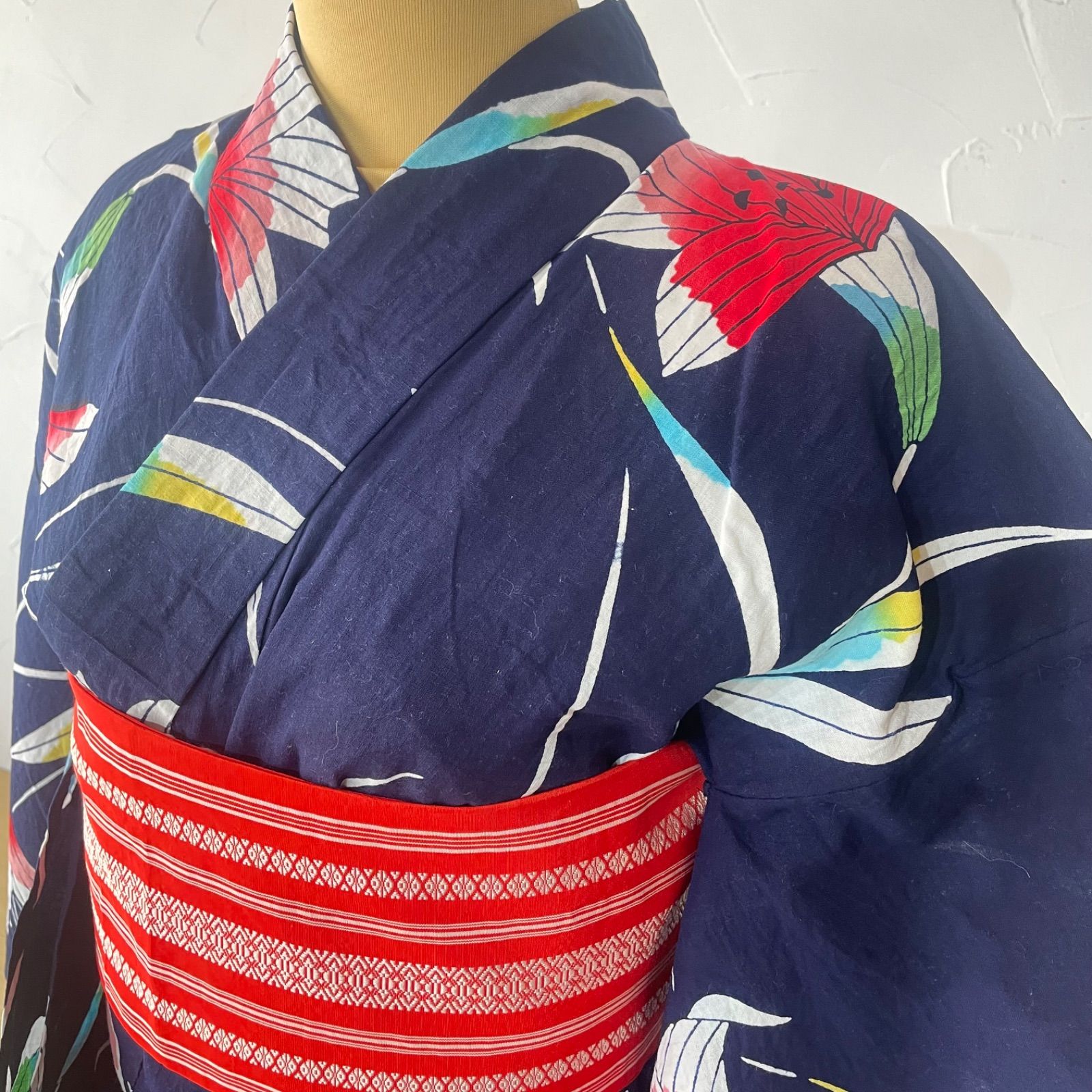 青い花柄の浴衣帯★新品タグ付き 新品 4点 浴衣 セット 浴衣セット ゆかた レディース 青 花柄 4Y-47