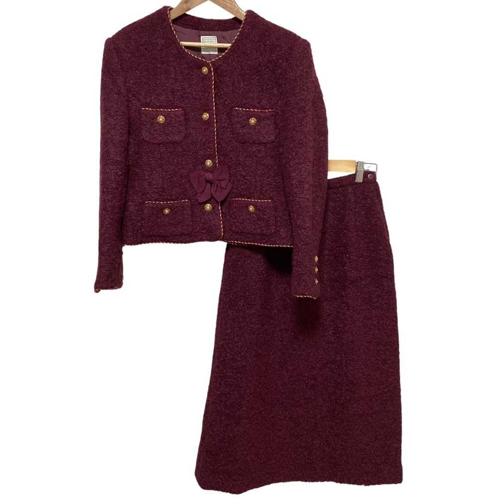 KANEKO ISAO カネコイサオ ツイード ノー ジャケット スカート セットアップ パープル レディース 古着