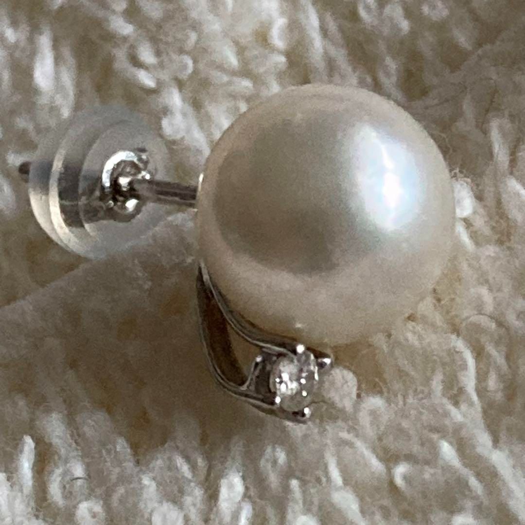 0.35 片方売り Pt900 プラチナ パール/ダイヤモンド デザイン ピアス