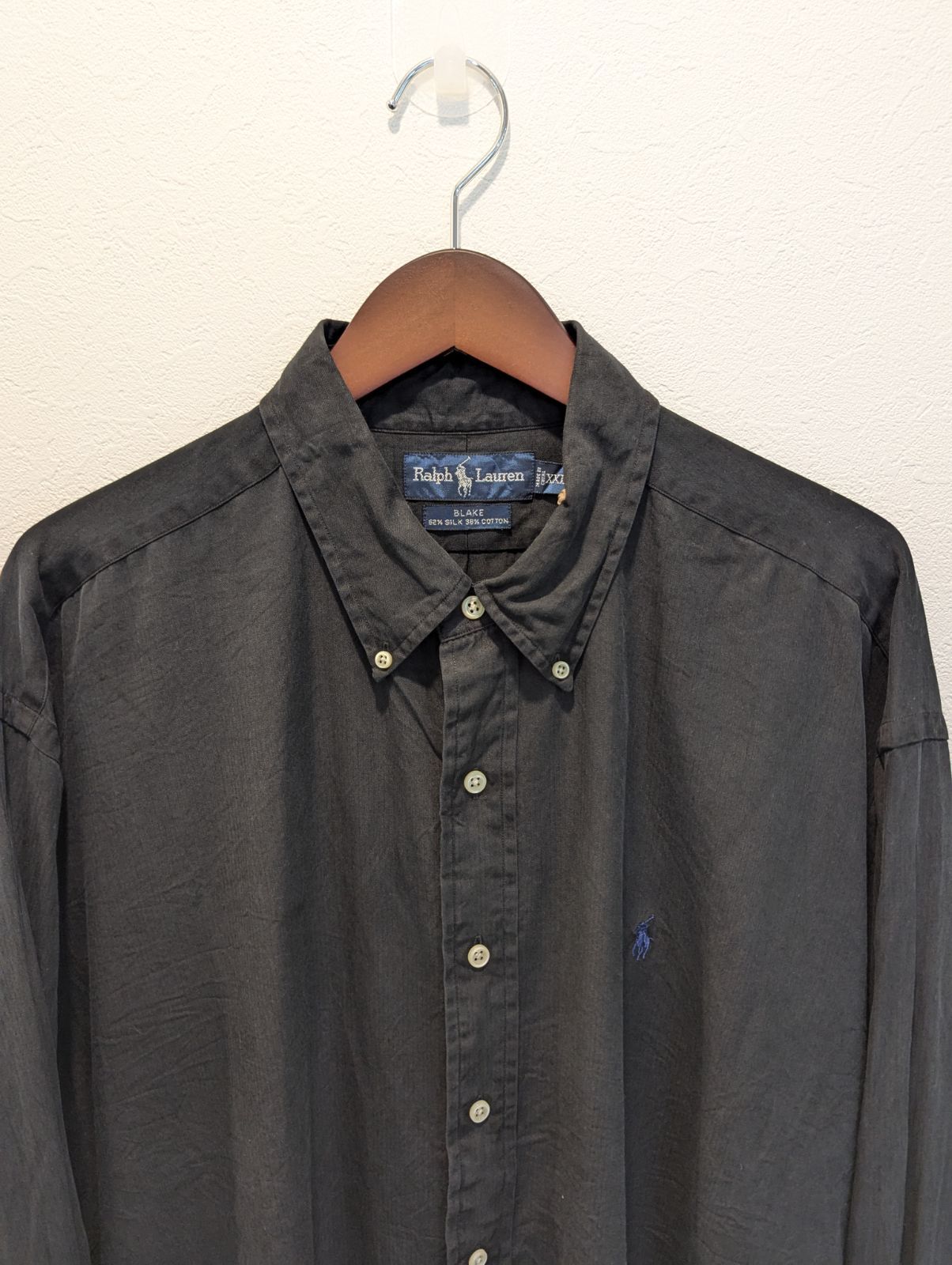 90 s Ralph Lauren ラルフローレン シャツ シルクコットン ブラック ヘリンボーン BLAKE ボタンダウン