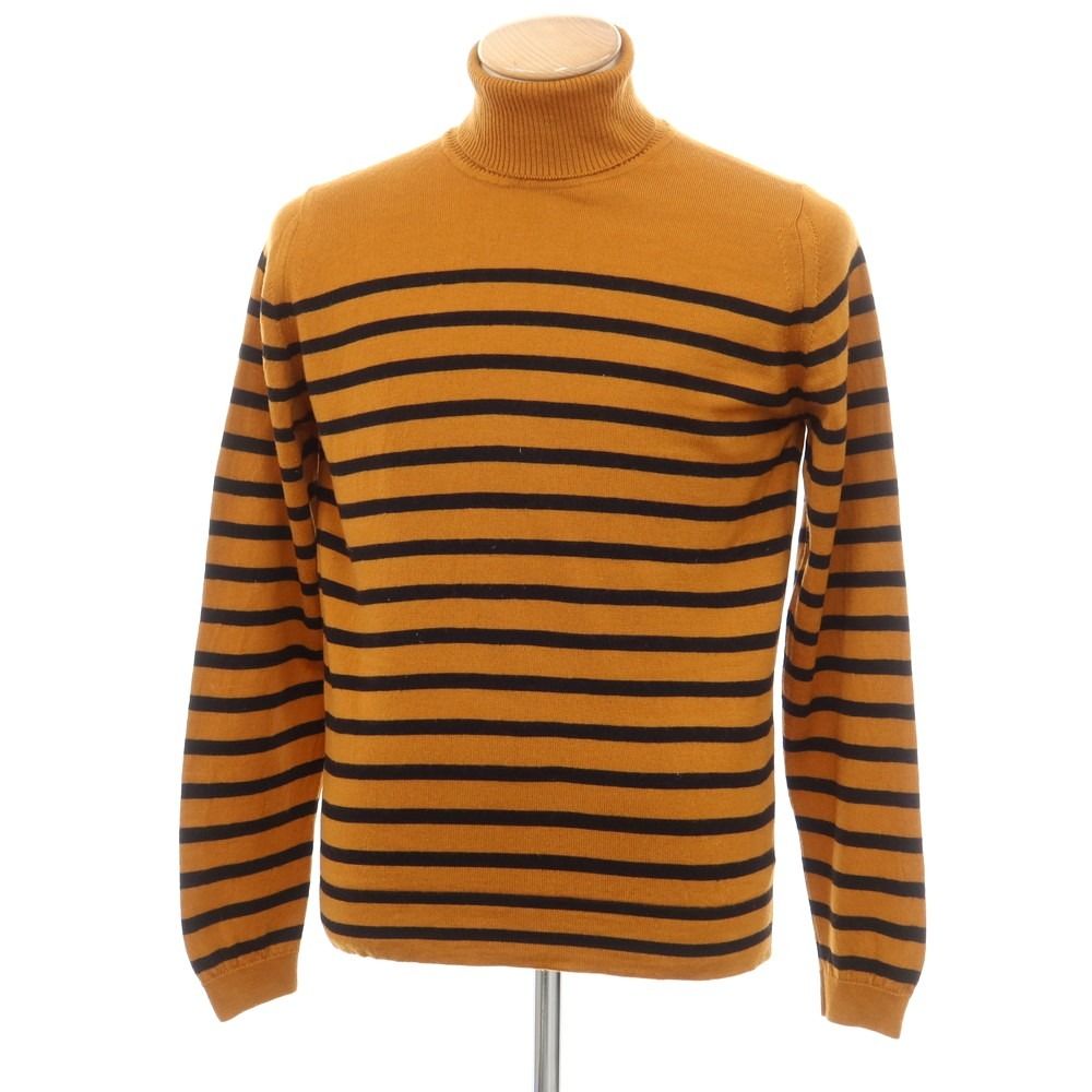 【中古】ジョンスメドレー JOHN SMEDLEY ハイゲージ ウール ボーダー タートルネック プルオーバーニット ダークオレンジxブラック【サイズM】【メンズ】