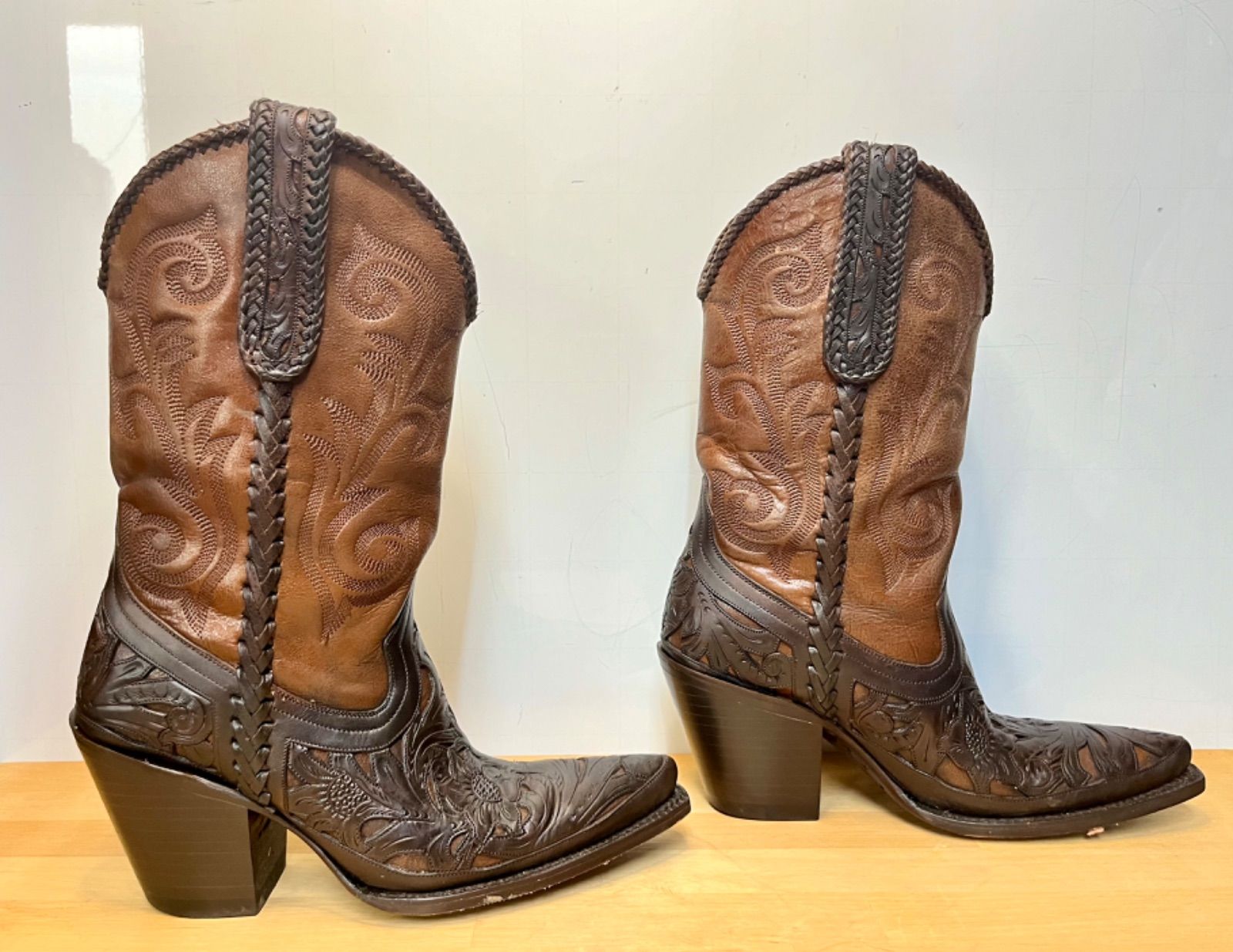 【希少】カービングトライブス グレースコンチネンタル ウエスタンブーツ ○ 靴 グレースコンチネンタル カービングブーツA ISL-3763 ブラウン