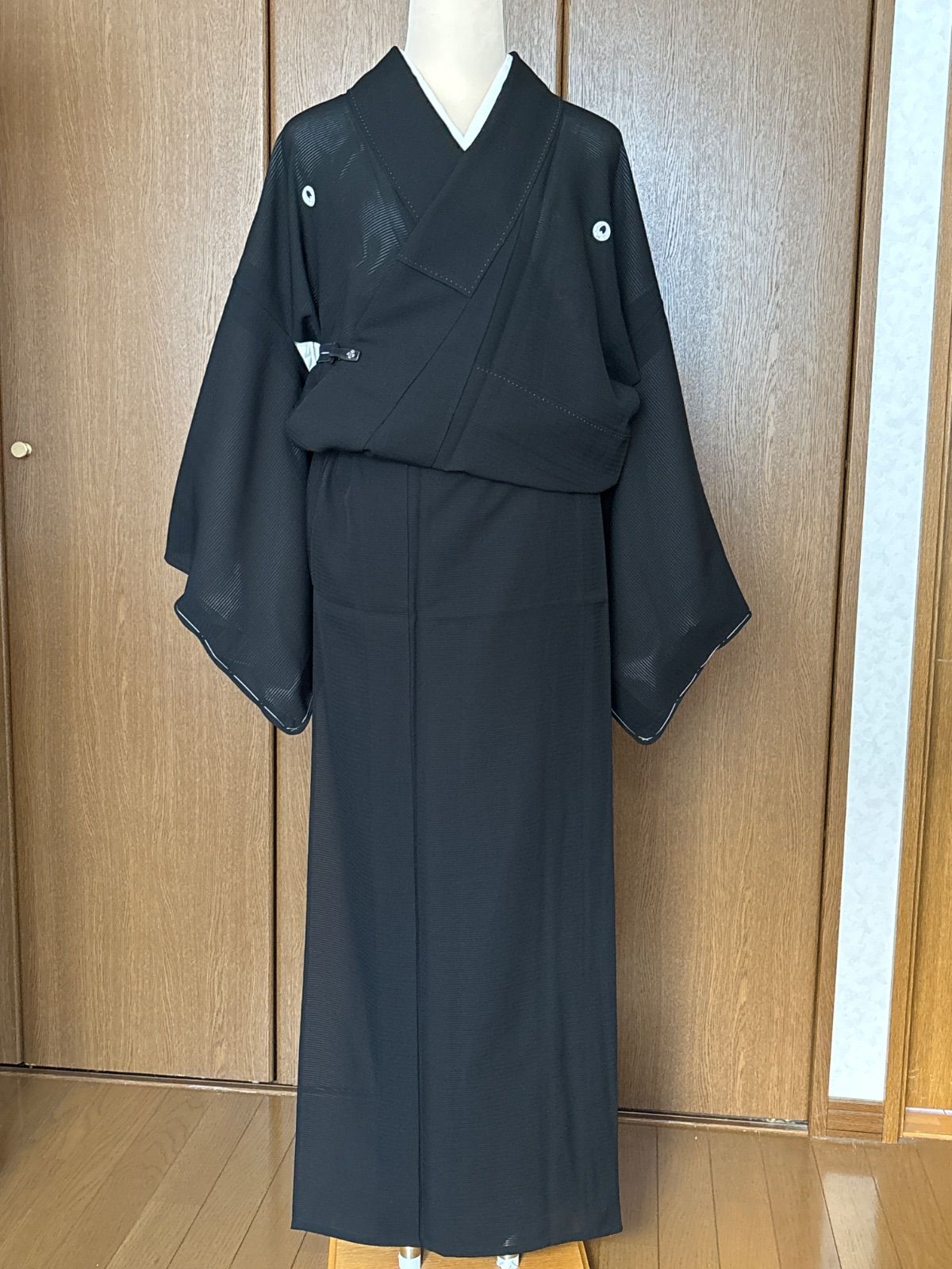 夏絽喪服 丸に登り藤 仕付 裄66