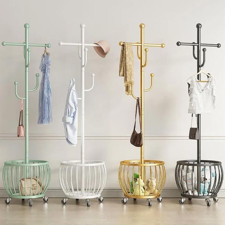 収納カゴ付き コートハンガー スリム ハンガーラック おしゃれ キャスター付き コート掛け 洋服掛け 省スペース ハンガーポール 洋服収納 衣類収納 北欧 シンプル インテリア 子供部屋 dmtm0004