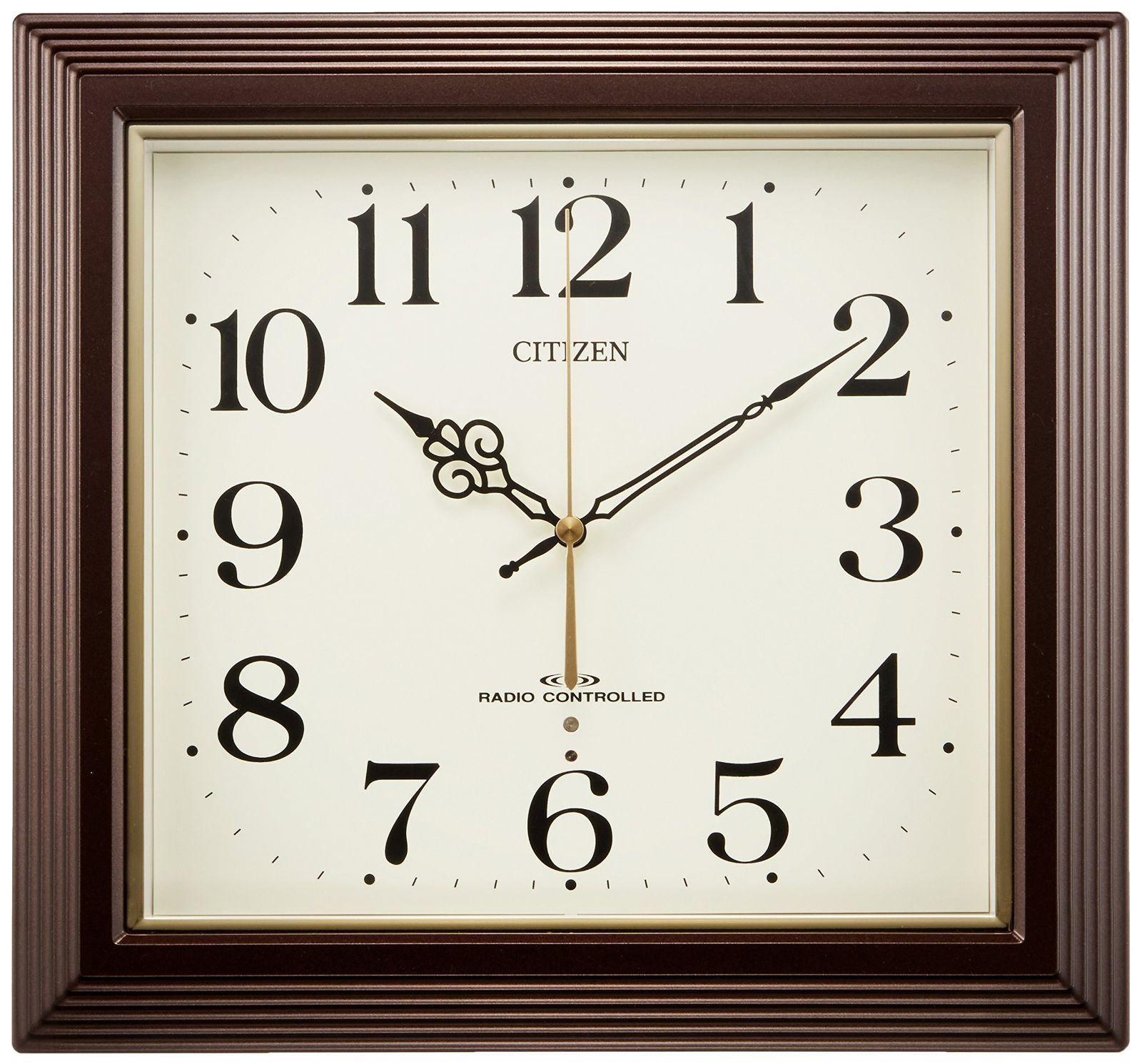 リズム(RHYTHM) シチズン 掛け時計 電波時計 アナログ 四角 茶 CITIZEN
