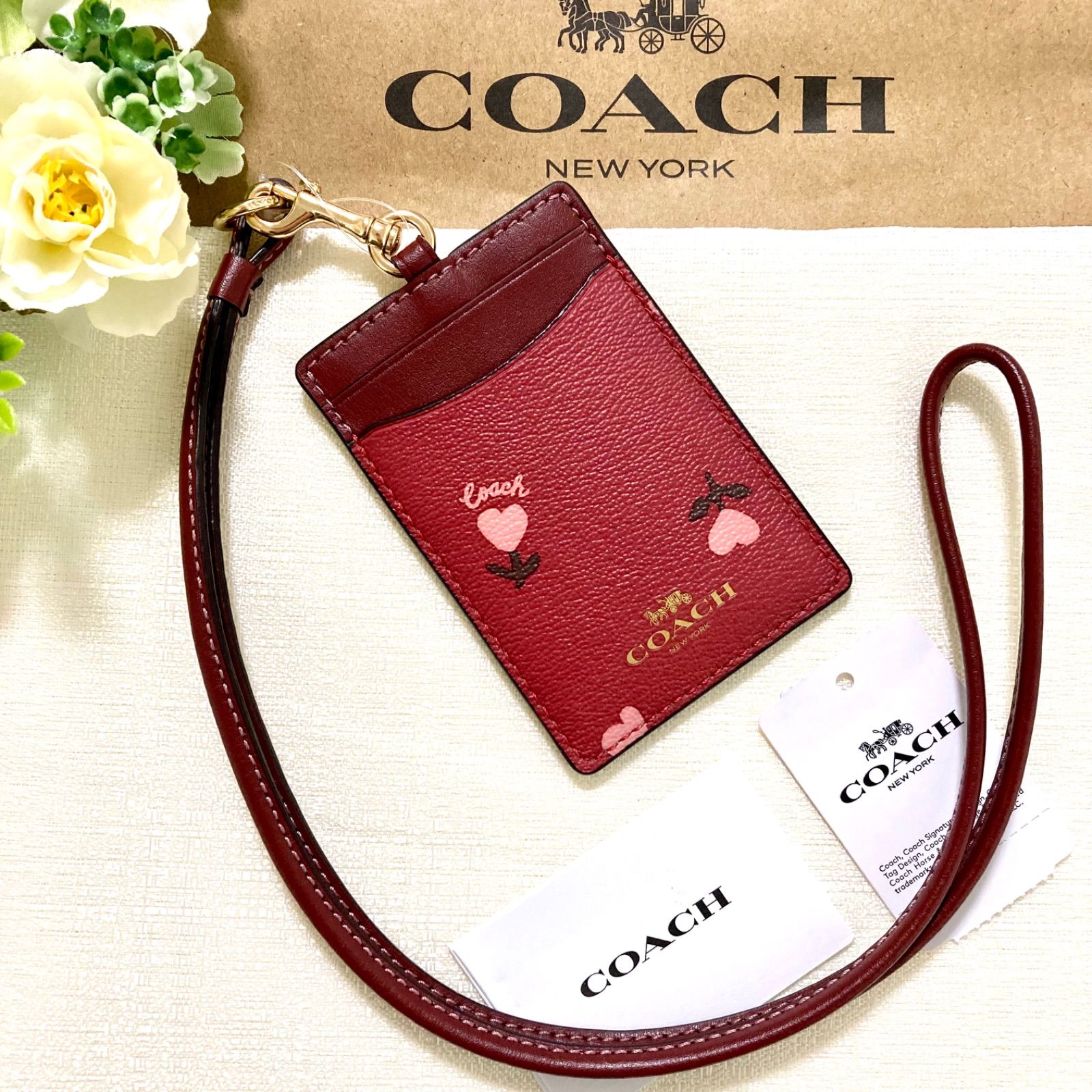 限定☆COACH コーチ 定期入れ IDカードケース 新品 花柄 パスケース 赤 
