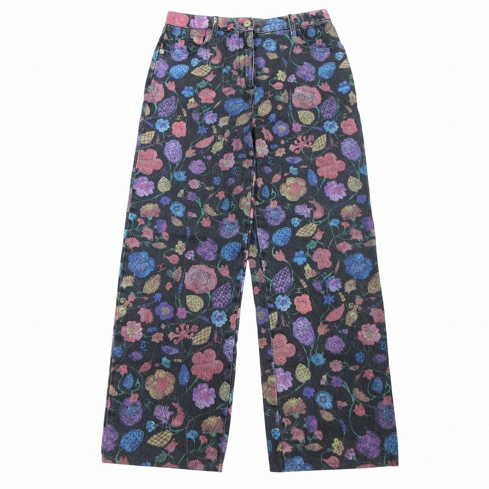美品 CHANEL シャネル P70723V62507 21A デニムパンツ ジーンズ 総柄