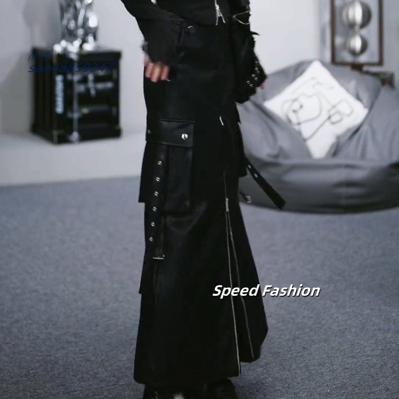 ハイウエスト スリム レザースカート レディース ロングスカート ファスナーフェイクレザースカート シンプル am4a859247 GULLKHAN_COM