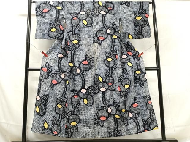 平和屋着物∴夏物 浴衣 有松鳴海絞り 枝花文 綿 逸品 DAAV0049cd  